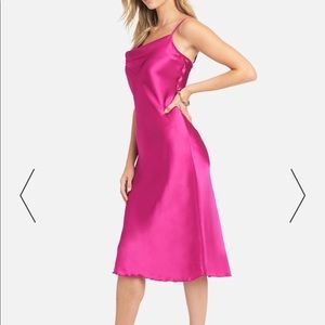 SATIN COWL NECK SLIP MIDI DRESS